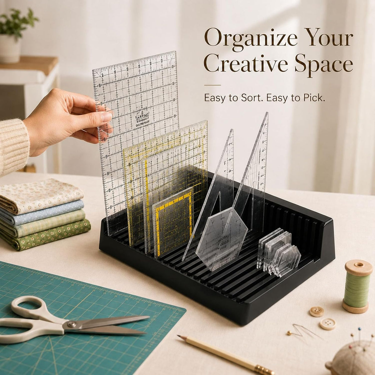 Quilting Ruler Holder, Lolytama Large Multi-Slot Rack for Sewing Desk