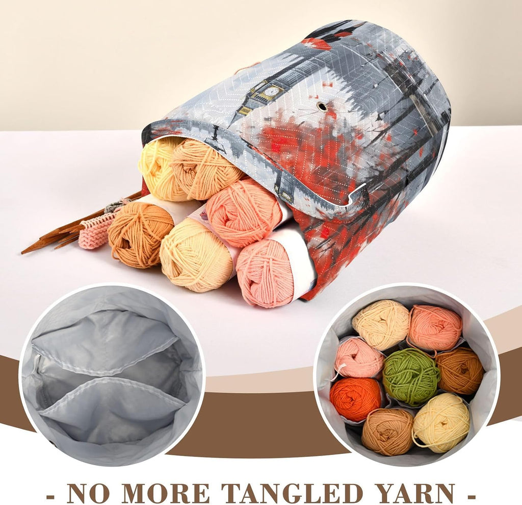 YETTASBIN London Landscape Yarn Storage Bag, Large Crochet Knitting