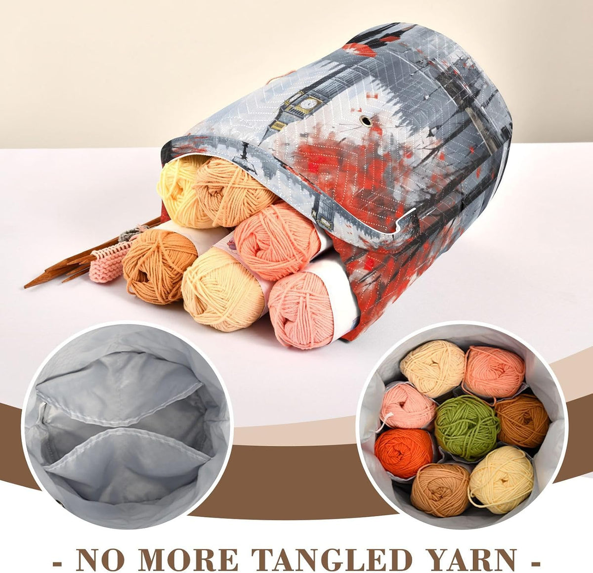 YETTASBIN London Landscape Yarn Storage Bag, Large Crochet Knitting