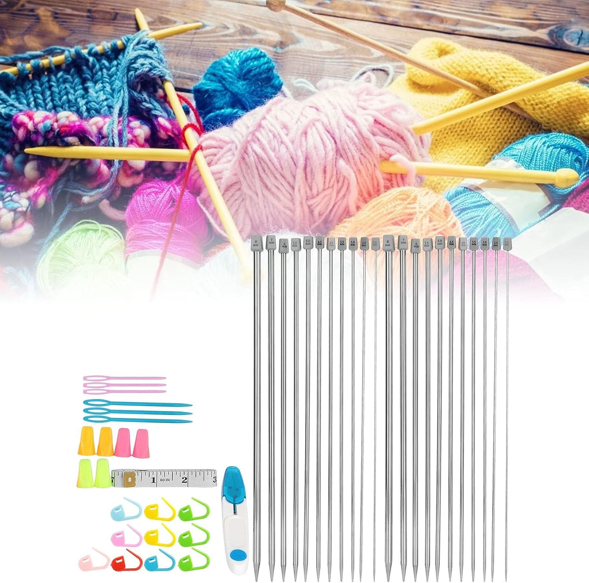 Knitting Needles Set with Rod Needle, Marker Buckle, Measuring Tape