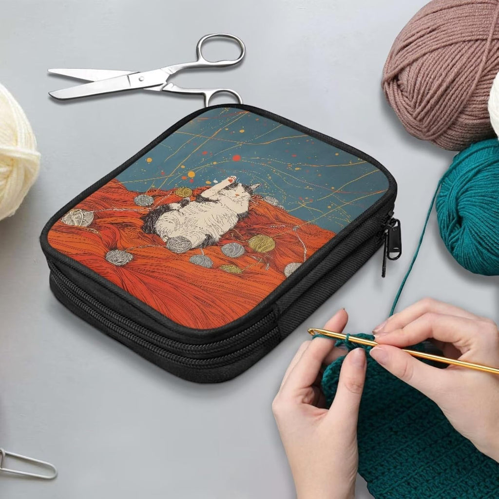 Uorisanigo Crochet Hook Holder Case Cat and Yarn Knitting Needle Cases