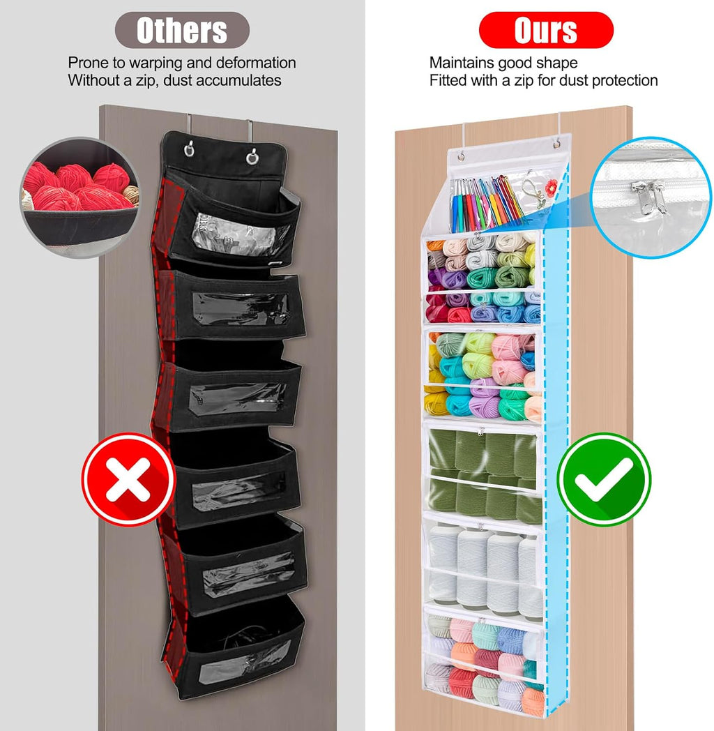 Ideal Swan Yarn Storage Organizer, 6-Zipper Over Door Crochet
