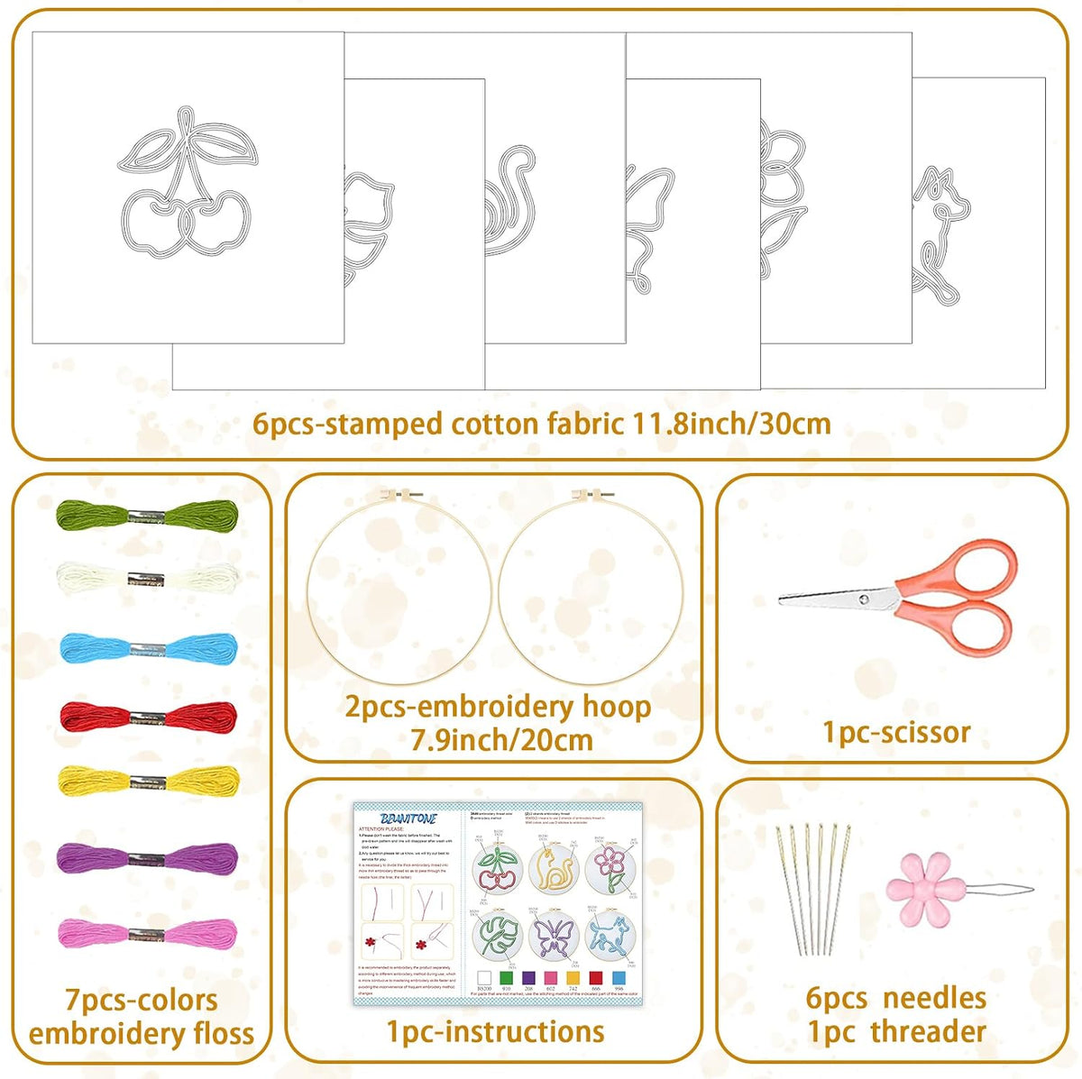 BEUNITONE Abstract Animal Embroidery Kit, 6PC Modern Line Art