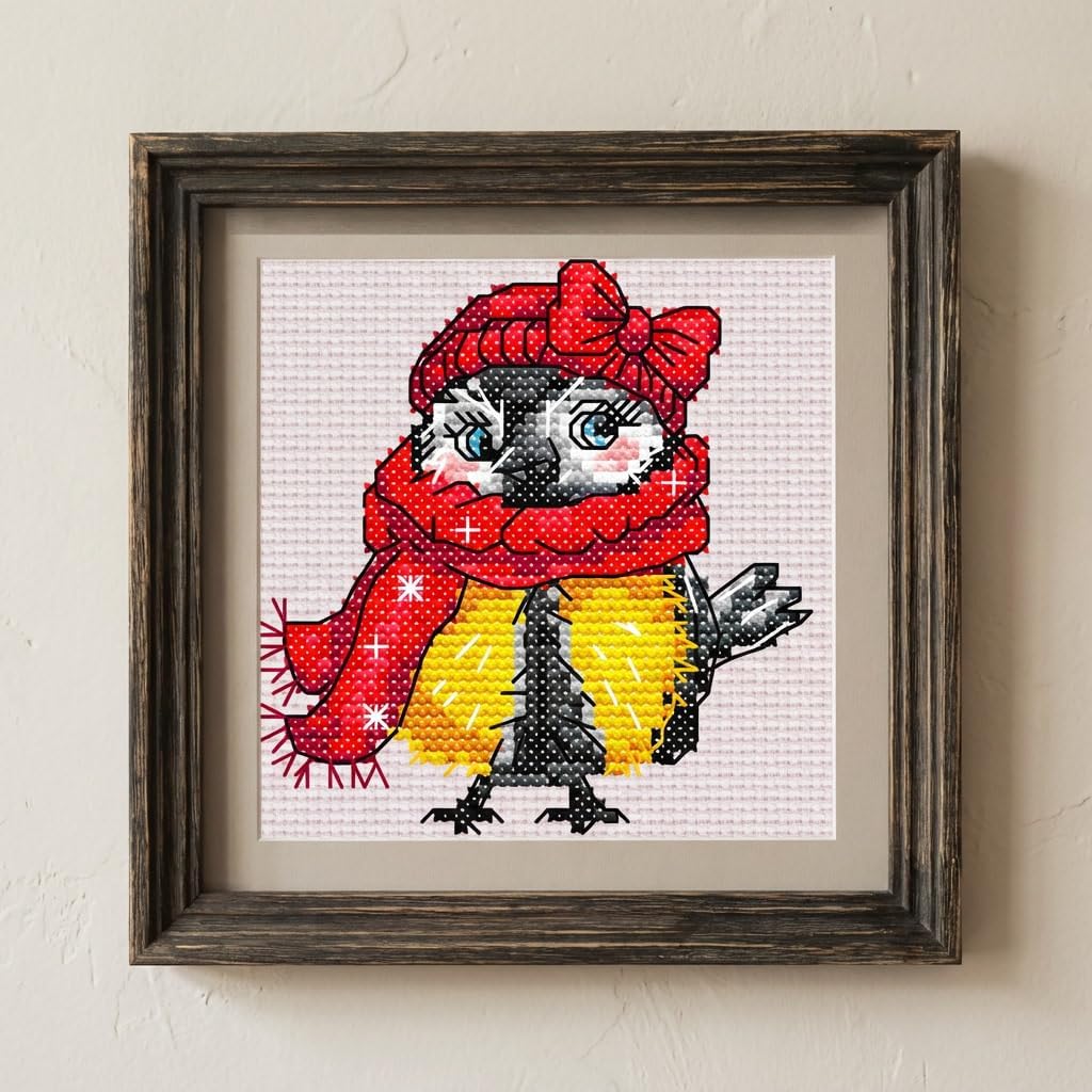Counted Cross Stitch Kit for Adults, Winter Chickadee, 14 Count Aida