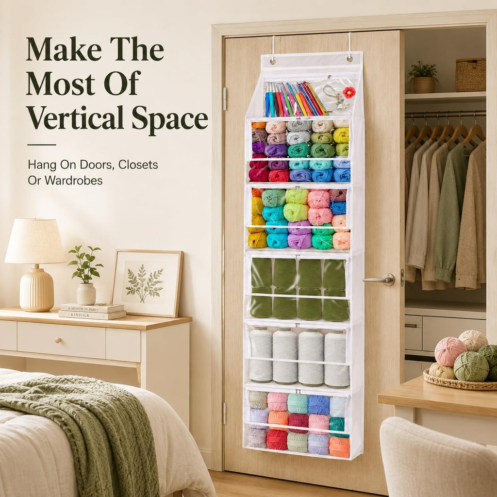 Ideal Swan Yarn Storage Organizer, 6-Zipper Over Door Crochet