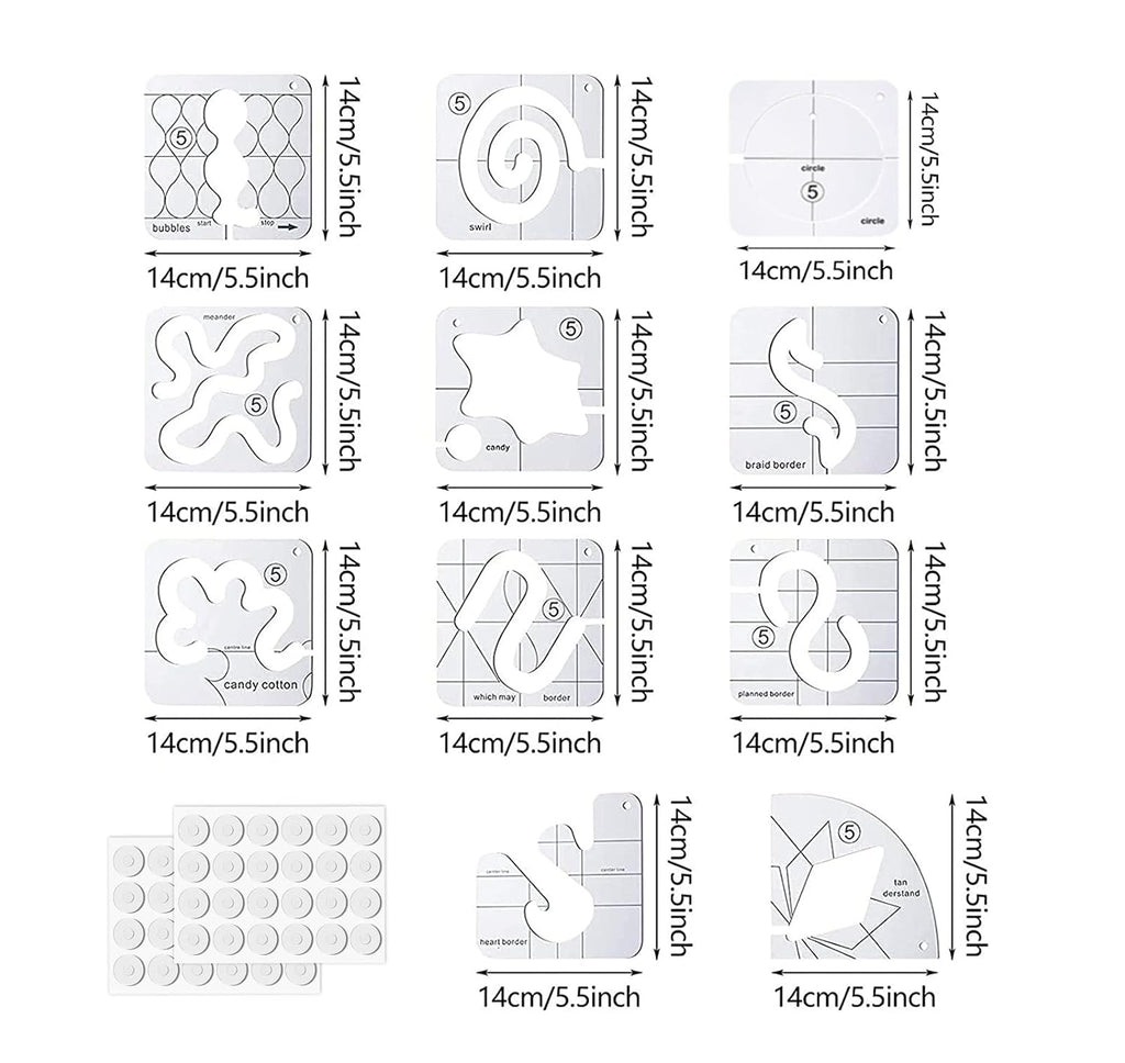 15 PCS Free Motion Quilting Template Set Includes 11 Quilting