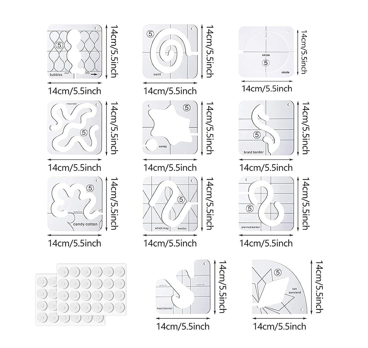 15 PCS Free Motion Quilting Template Set Includes 11 Quilting