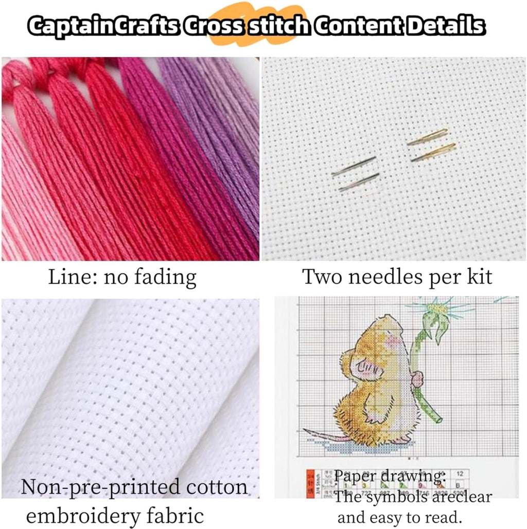 CaptainCrafts Counted Cross Stitch Kits for Adults Flowers Pattern