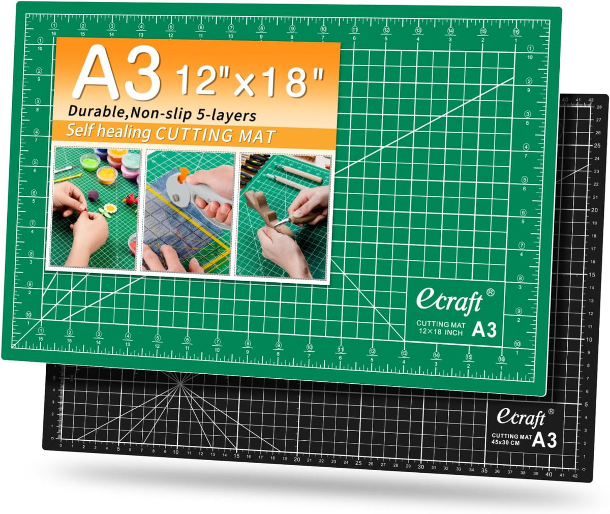 Ecraft Self-Healing Cutting Mat 12x18 Inch, Double-Sided 5-Ply Gridded