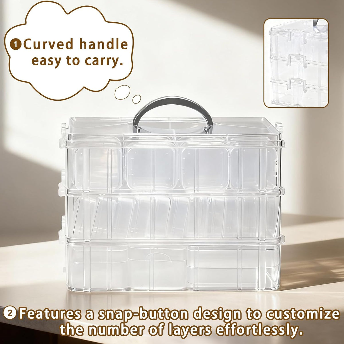 Bead Containers Storage Box for Art Craft Storage,3-Tier Stackable