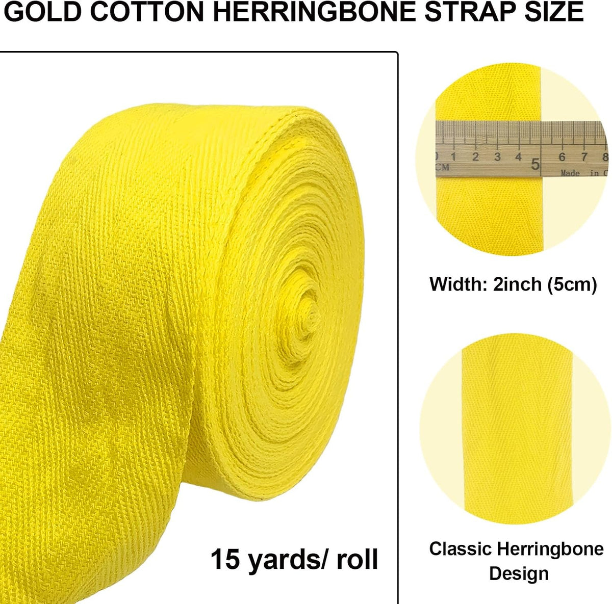 Yellow 2 Inch Cotton Herringbone Twill Tape 15Yds Binding Trim