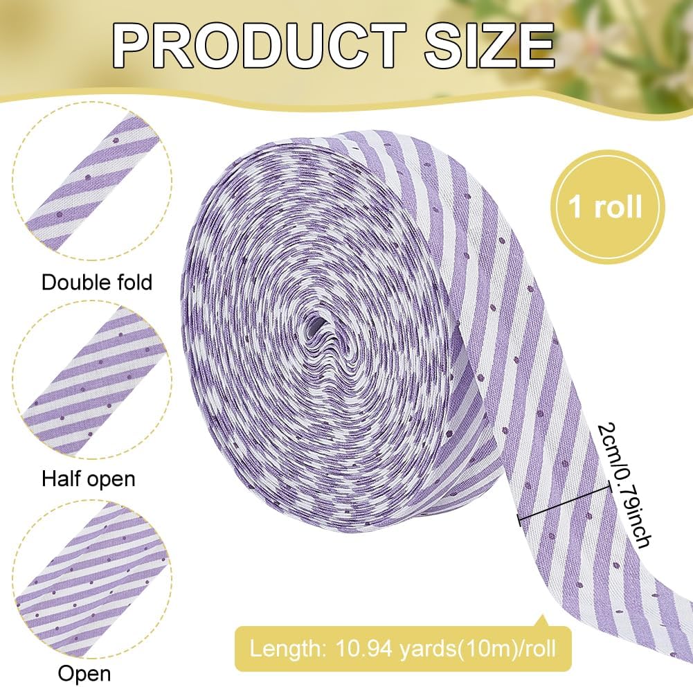 BENECREAT 10.94yard x 3/4inch Plum Stripe Bias Tape, Double Fold