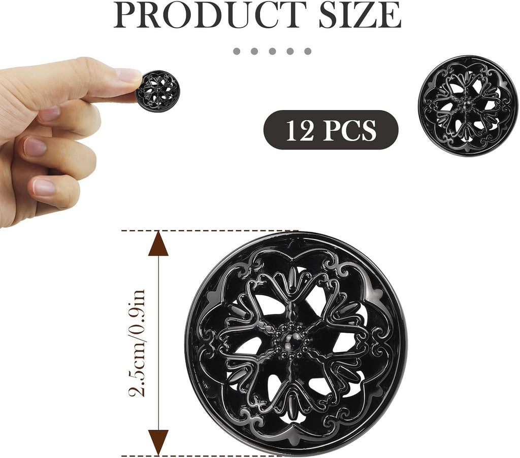 12PCS Metal Buttons - 25mm Gothic Floral Shank Buttons Steampunk