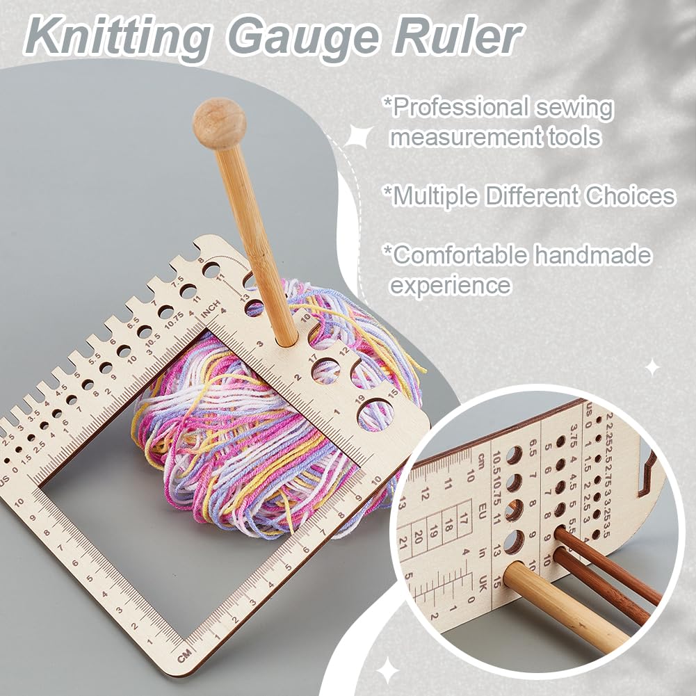 AHANDMAKER 2Pcs Wood Knitting Gauge Rulers, 2 Styles Knitting Needle