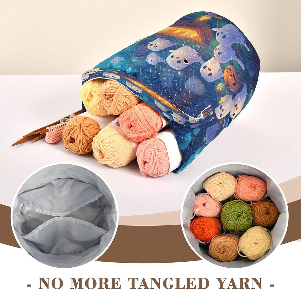 YETTASBIN Halloween Ghost Yarn Storage Bag, Large Crochet Knitting Bag