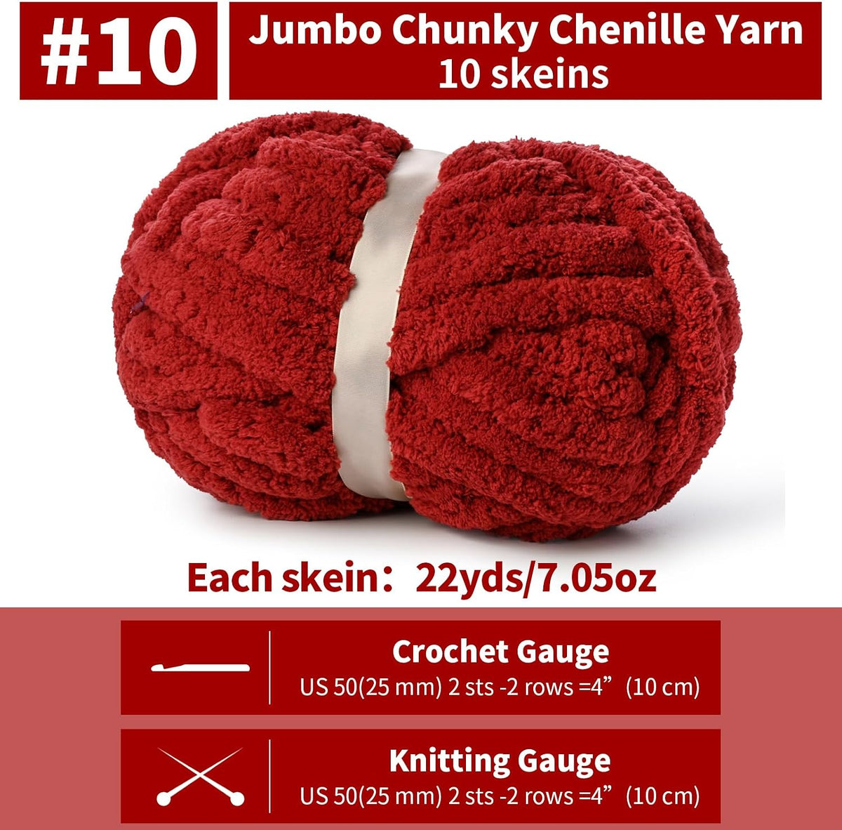 10 Pack of Burgundy Soft Jumbo Chunky Yarn for Hand Knitting,Thick