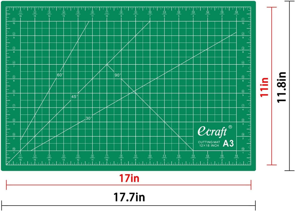 Ecraft Self-Healing Cutting Mat 12x18 Inch, Double-Sided 5-Ply Gridded