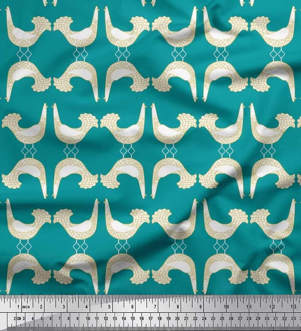 Soimoi Cotton Canvas Fabric Fantail Pigeon Cartoon Fabric Prints by
