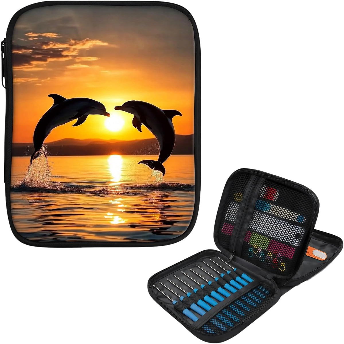 Cdkfxjy Empty Crochet Hook Case, Dolphin Ocean Sunset