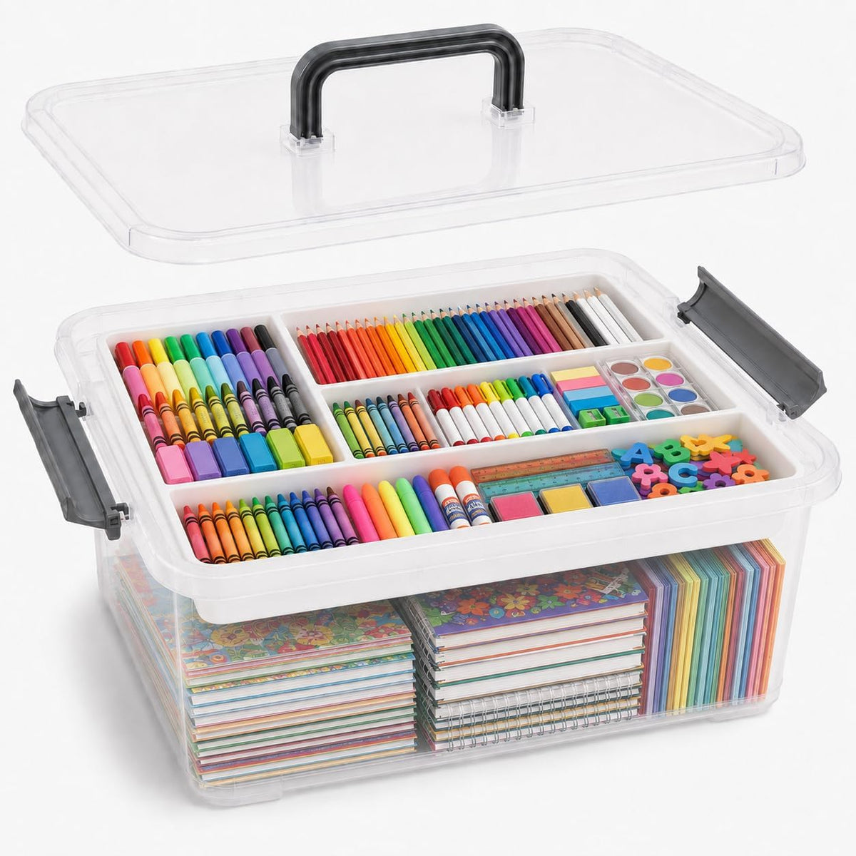 Clear Plastic Storage Box 17 QT with Removable Tray, Craft Organizer
