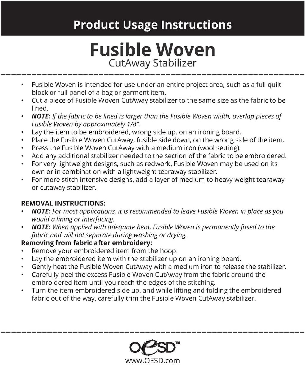 OESD Fusible Woven Cut Away Black Fabric Interfacing 20" x 5 Yd Roll