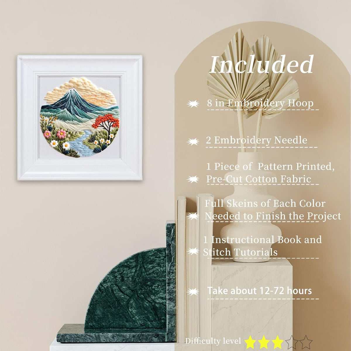 FONNUY Embroidery Kit for Beginners, Flower Hill Nature Landscape