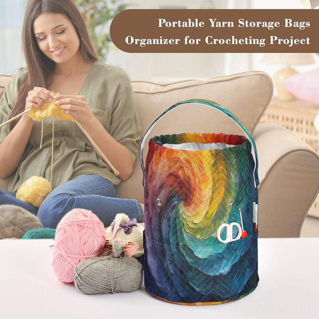 YETTASBIN Tie Dye Yarn Storage Bag, Large Crochet Knitting Bag