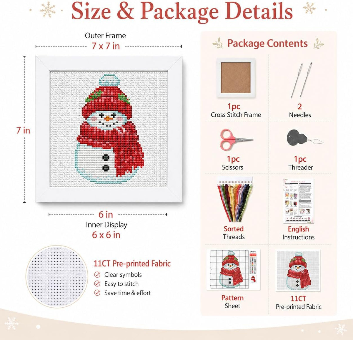 WUSARPLY Christmas Snowman Stamped Cross Stitch Kits for Adults with