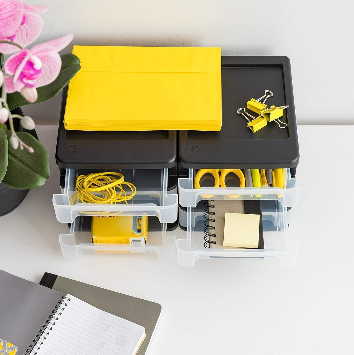 IRIS USA 4-Pack, 3-Drawer Small Plastic Stacking Desktop Organizer