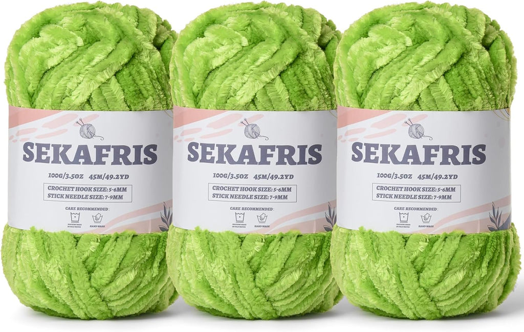 Chenille Velvet Soft Yarn Emerald Green 3 Pack