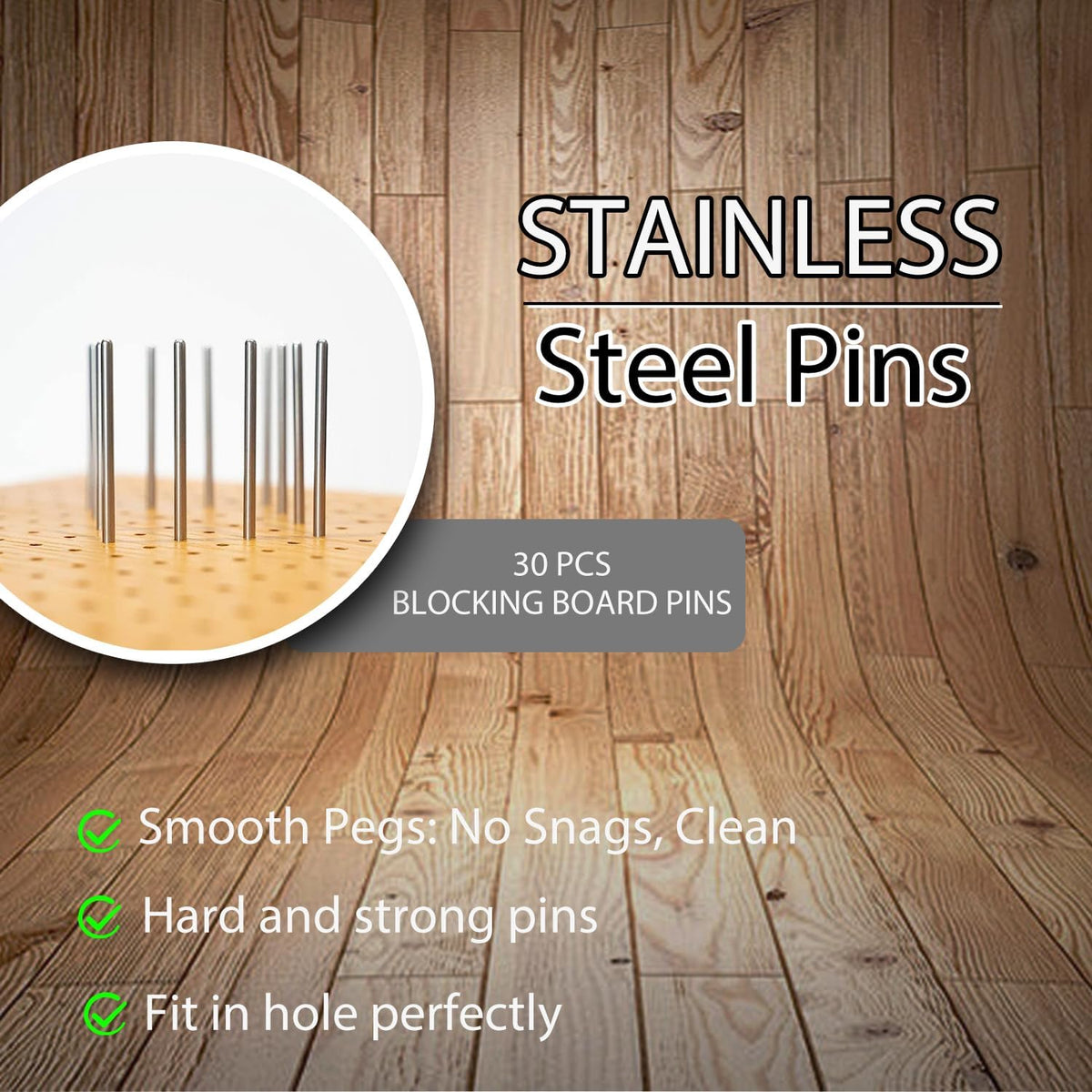 30 Pcs 3mm X130mm Stainless Steel Rod Pins for Wooden Crochet Blocking