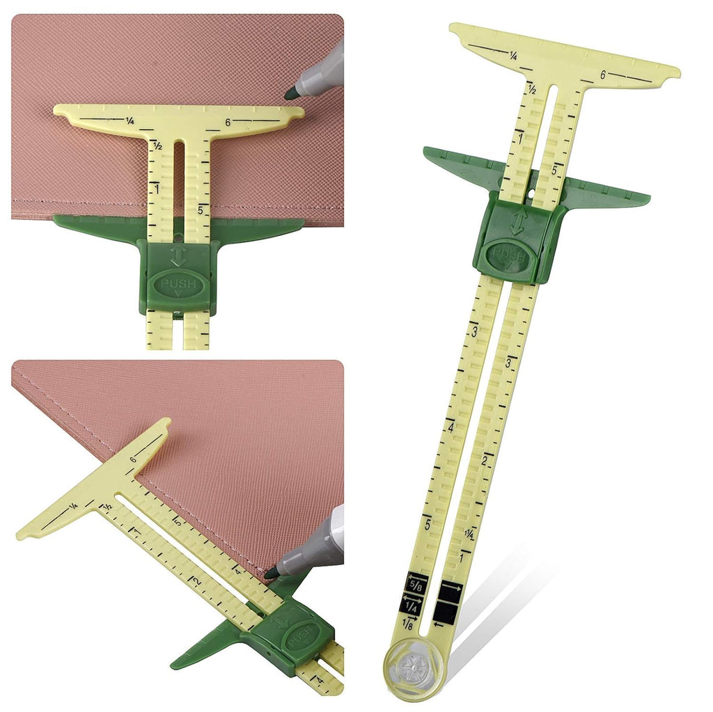 2 Pieces Sliding Gauge Measuring Sewing Tool, 5-in-1 Sliding Gauge