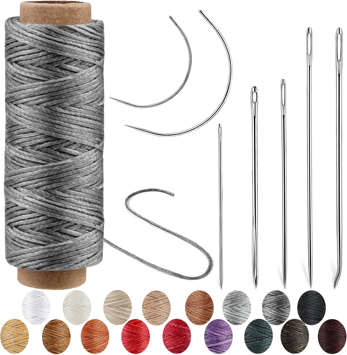 Ftyiwu Waxed Thread 55 Yards, Leather Sewing Waxed Thread Dark Gray