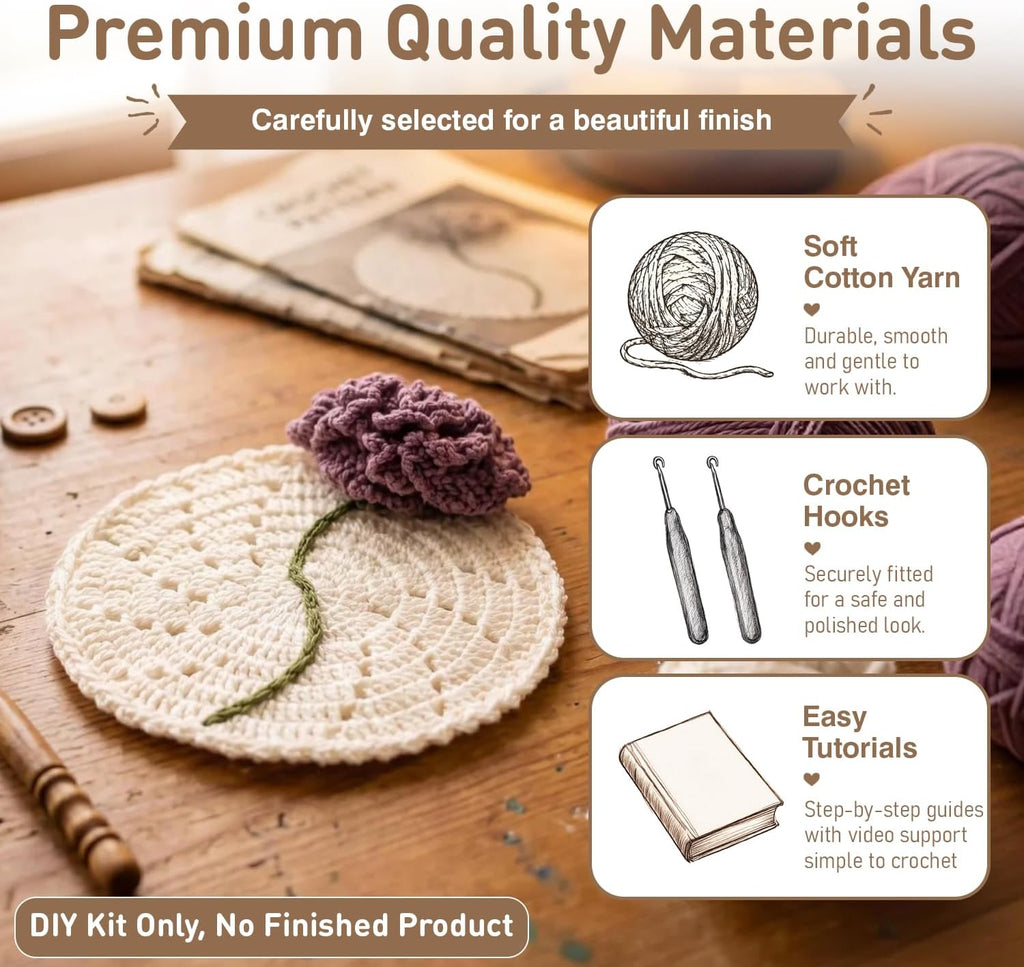 DIY Crochet Flower Bouquet Coaster Kit for Beginners – 2-Pack Handmade