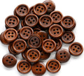 200PCS 5/8 Inch (15mm) Brown Color Wooden Buttons DIY Crafts Button