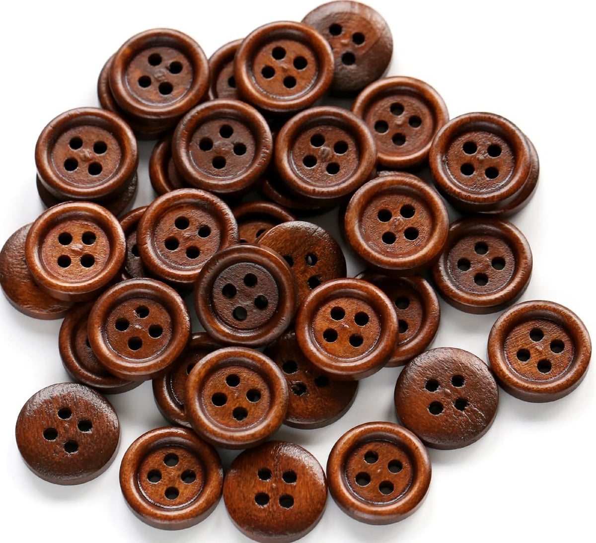 200PCS 5/8 Inch (15mm) Brown Color Wooden Buttons DIY Crafts Button