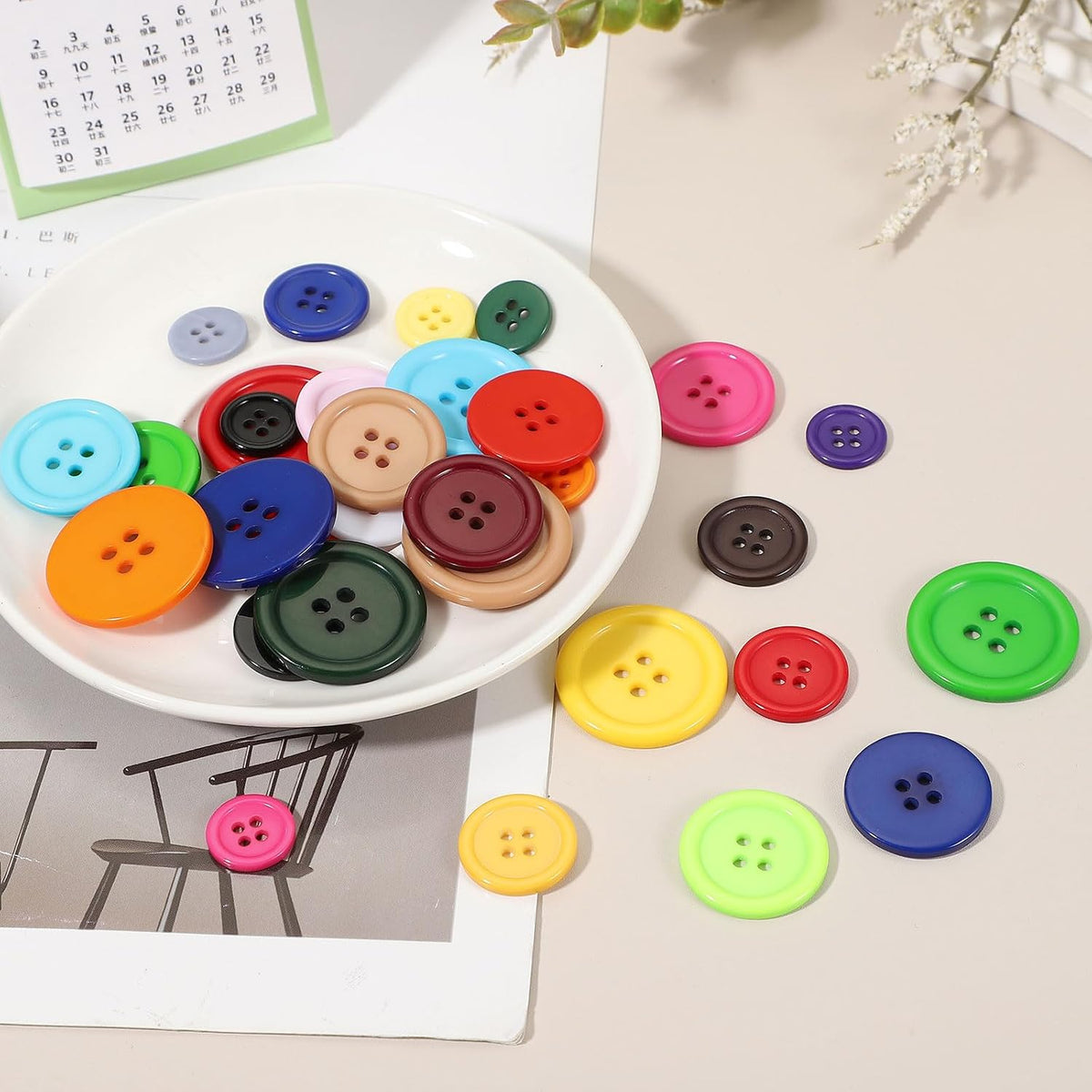 uxcell 22Pcs 3/5"(15mm) Brown Round Resin Button for Handmade Sewing