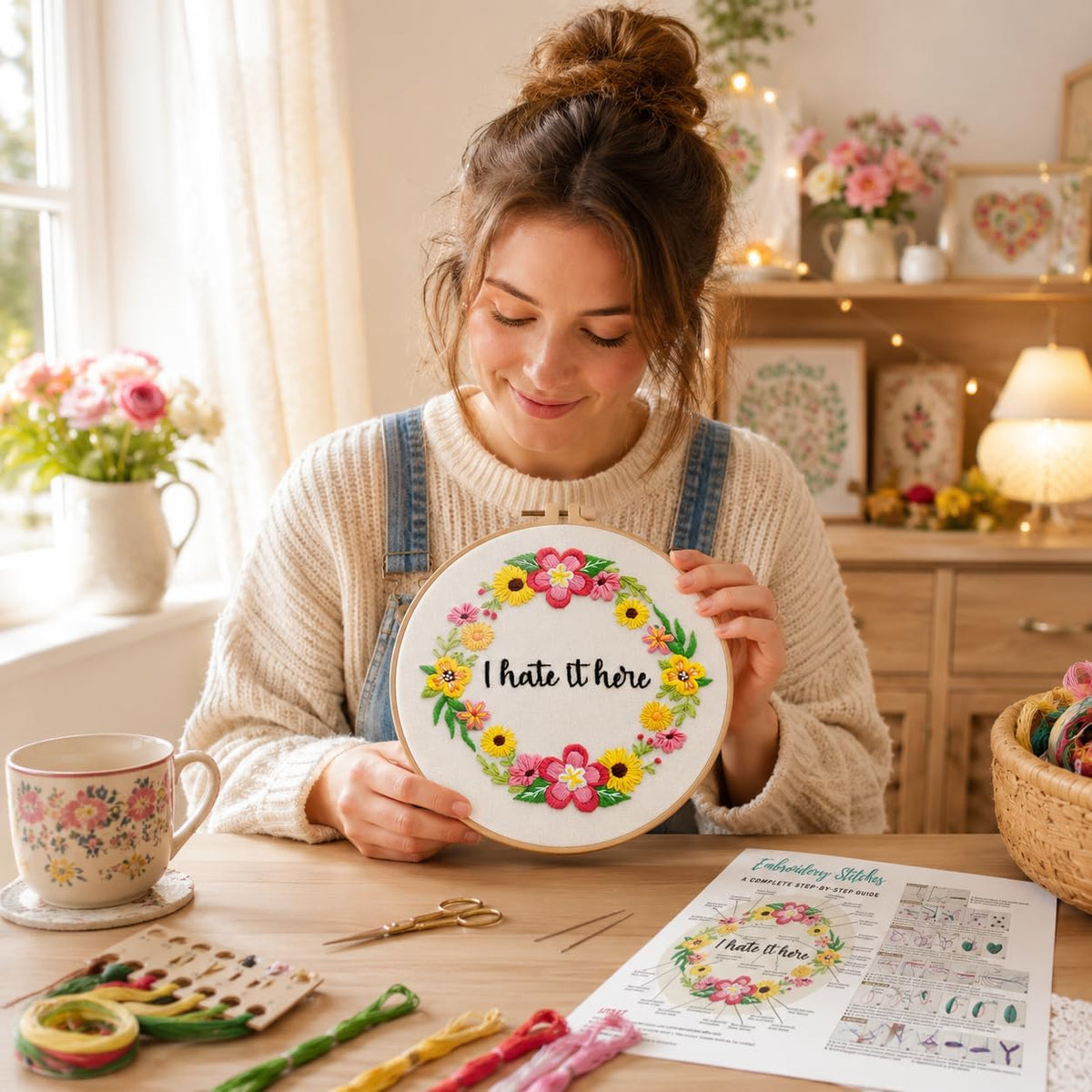 Nuberlic Floral Embroidery Kit for Beginners,Funny Embroidery Practice