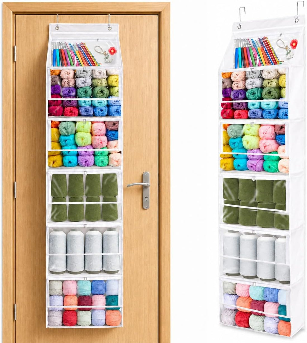 Ideal Swan Yarn Storage Organizer, 6-Zipper Over Door Crochet