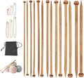 7 Pairs Bamboo Knitting Needles Set, Straight Single Pointed Wooden