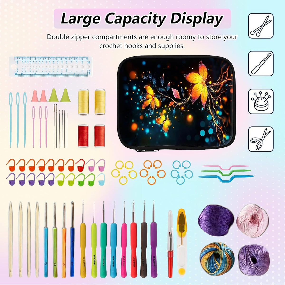 Crochet Hook Case Empty, Double Layer Zipper Knitting Needle Holder