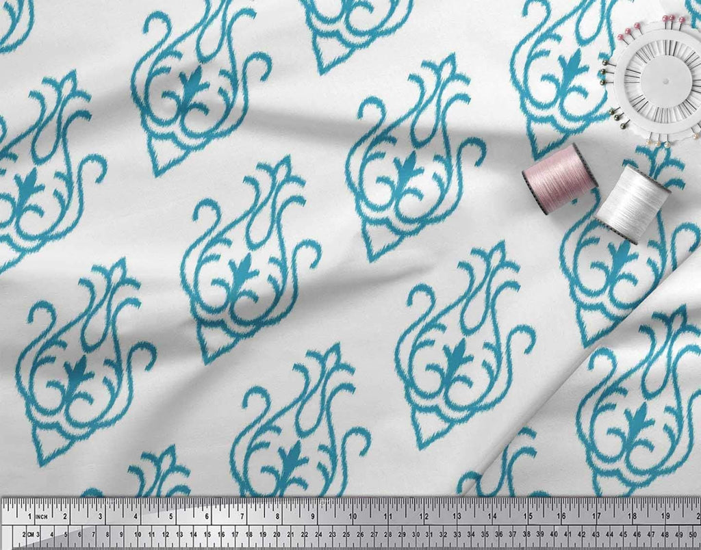 Soimoi Cotton Canvas Fabric Damask Ikat Print Fabric by Yard 56 Inch