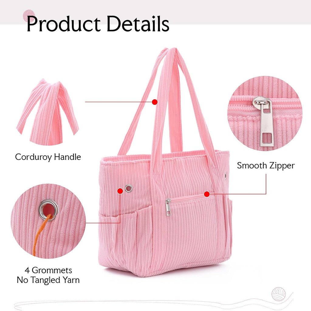 Freie Liebe Corduroy Crochet Bag and Tote, Large Yarn Bag with
