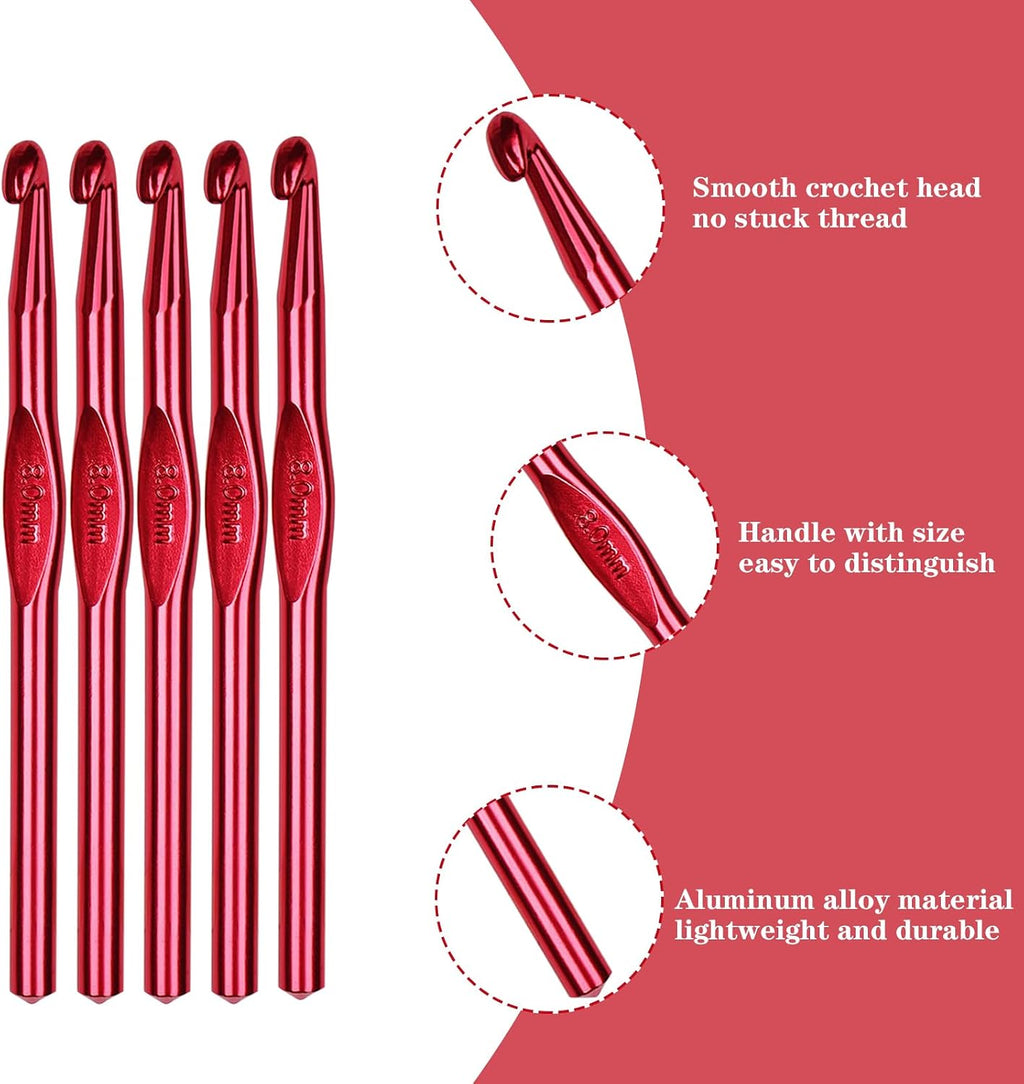 Hordolry 8mm Crochet Hooks Bulk, 18Pcs Aluminum Crochet Needle