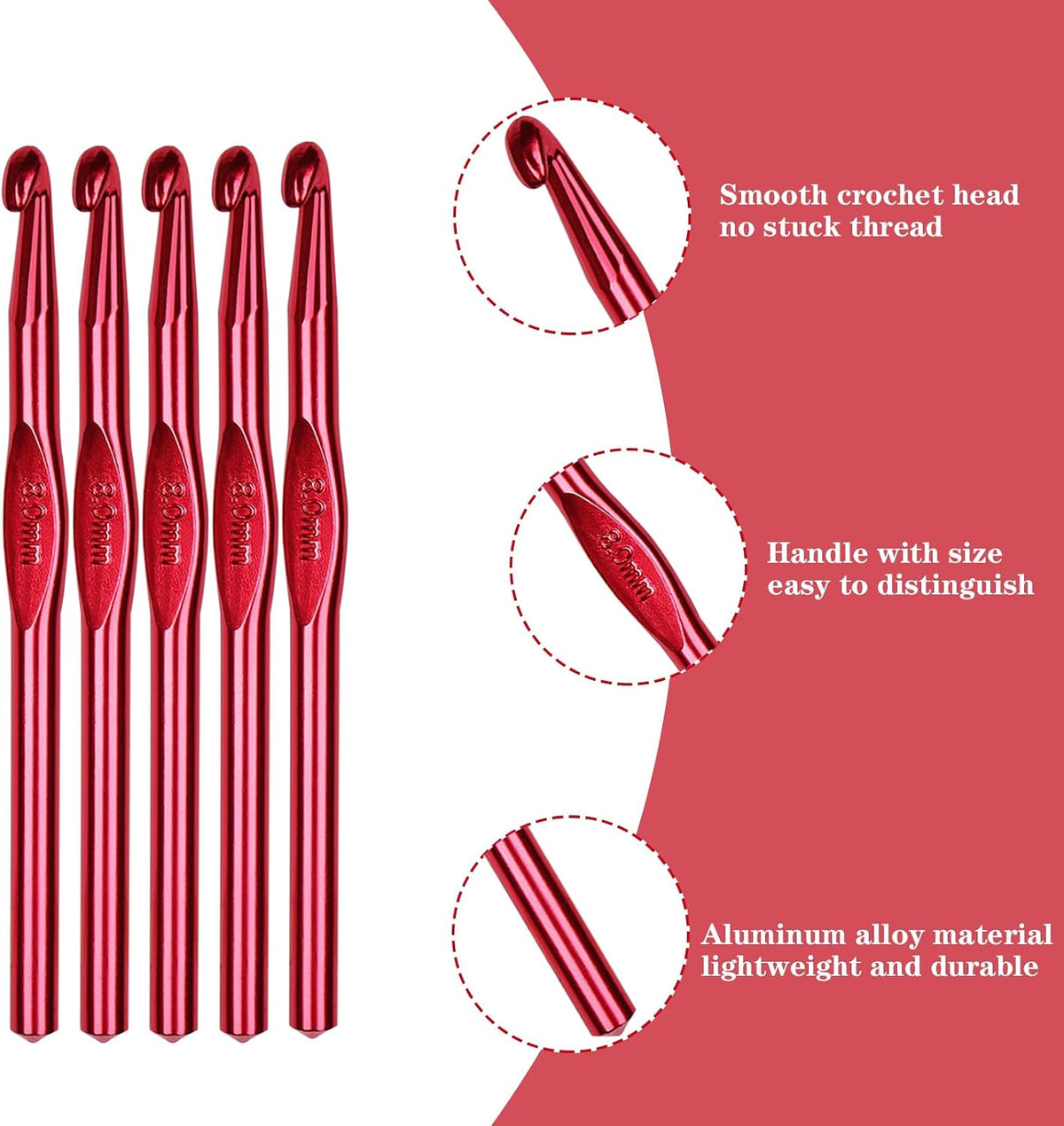 Hordolry 8mm Crochet Hooks Bulk, 18Pcs Aluminum Crochet Needle