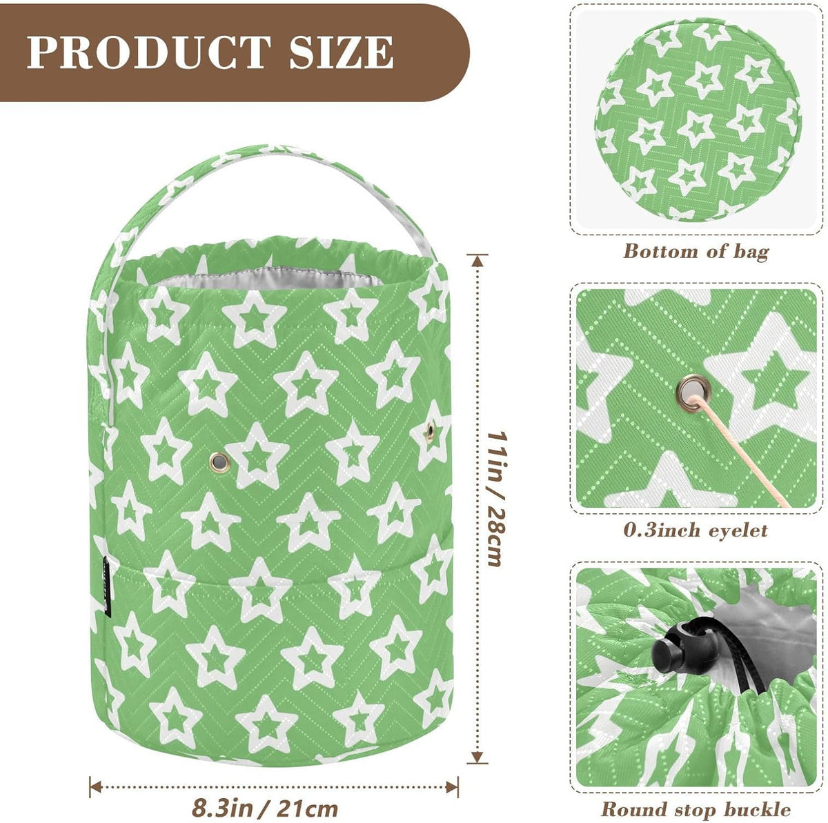 Green Simple Minimalist Stars Crochet Bags Knitting Project Bag with
