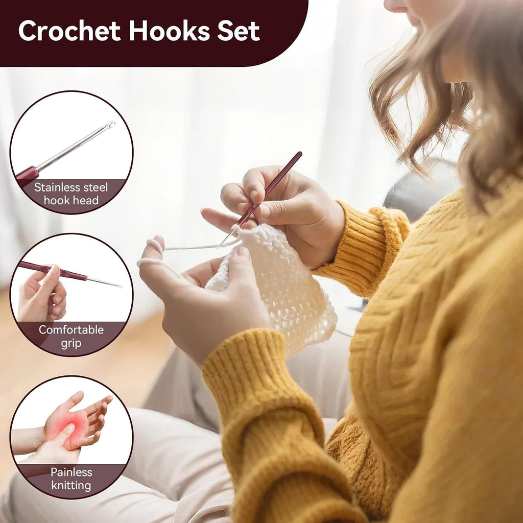 16PCS Crochet Hooks Set with Plastic Handle, 0.5mm - 2.5mm Ultra-Fine