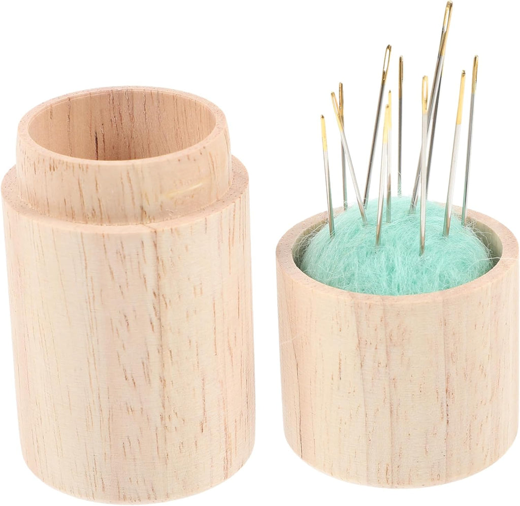 Wooden Sewing Needle Holder Case, Portable Multi Function Tube