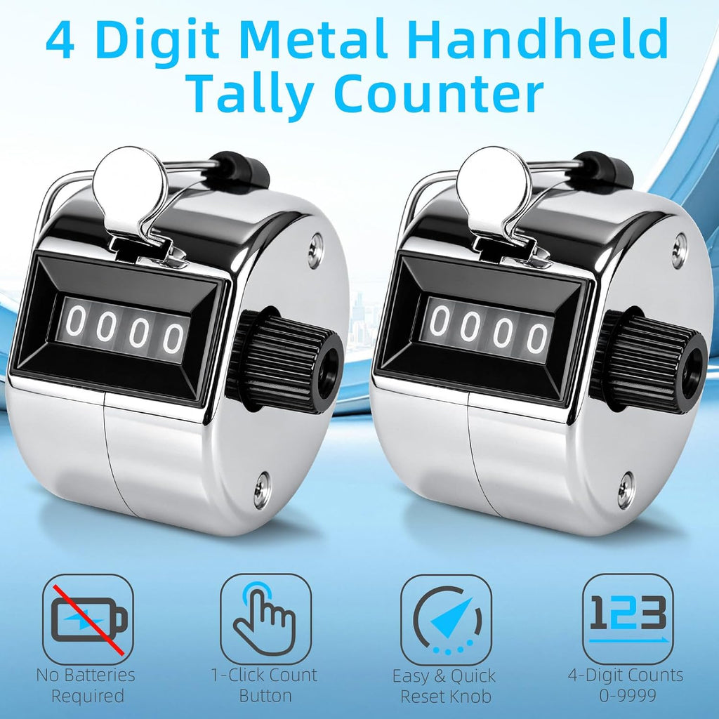 2 PCS Hand Metal Tally Clicker Counter – 4 Digit Number Clicker