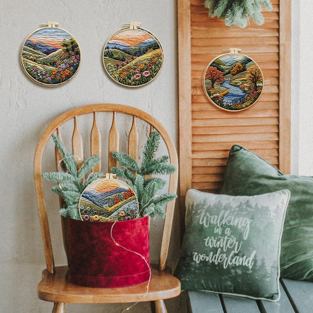 EUBUY Embroidery Kit for Beginners, Nature Landscape Pre-Stamped